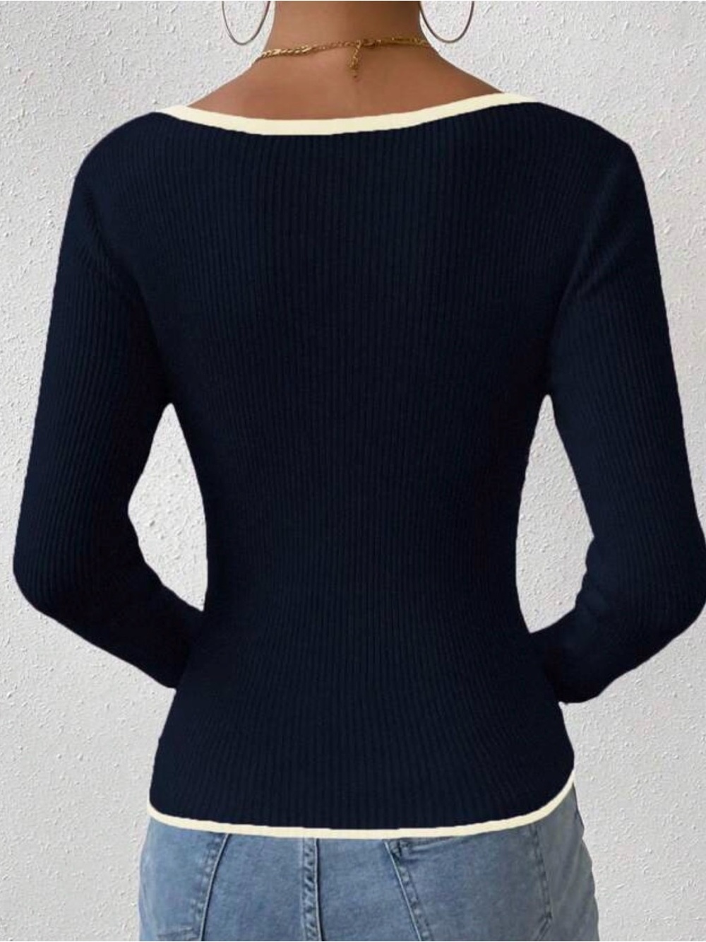 Solid Ribbed Color Block Stretchy Long Sleeve Top - Picture 3 of 12